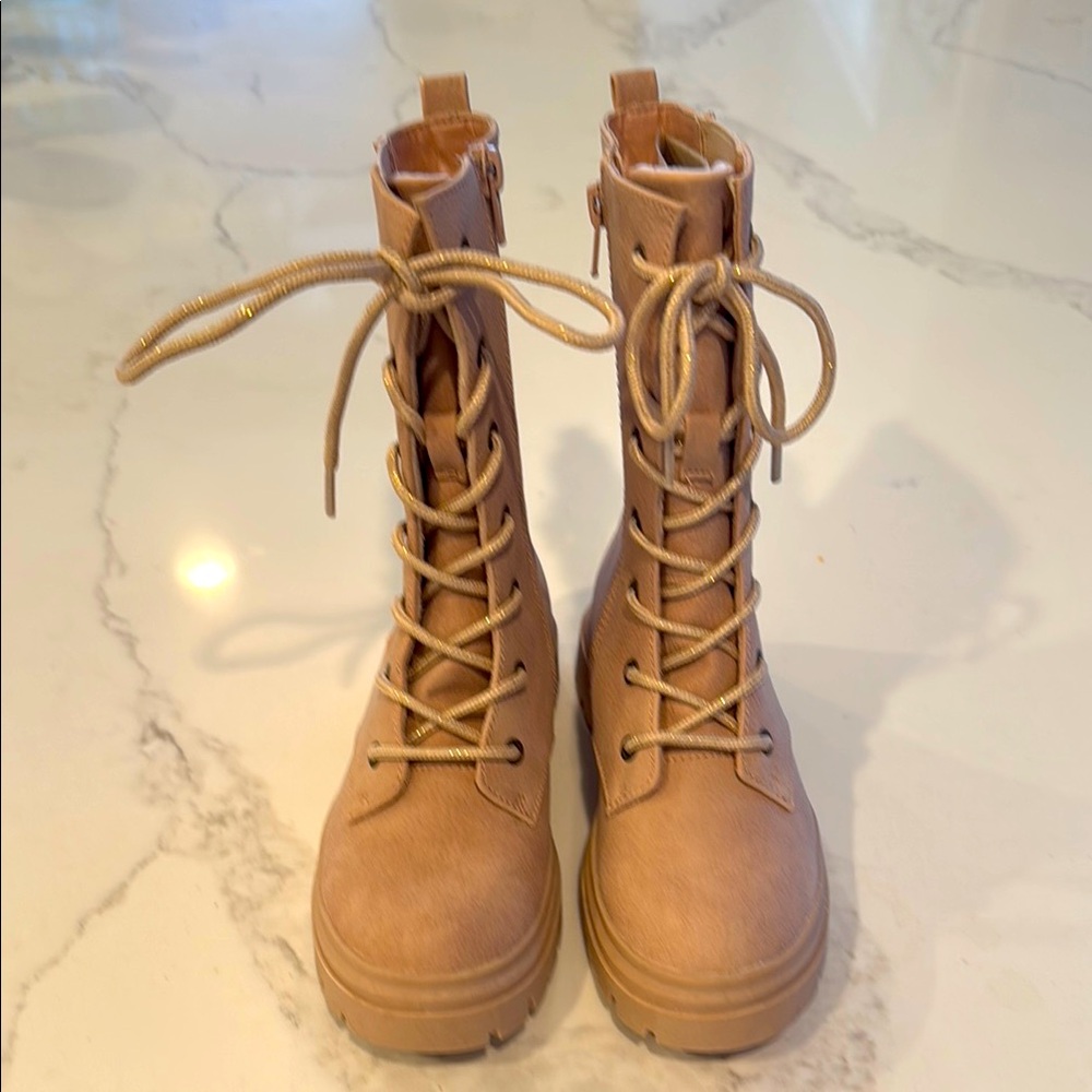 Girls blush color Lace-Up combat Boots